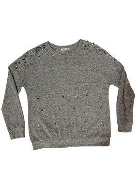 Dex Grey Pearl Embellished Sweater Size S Cozy Knit